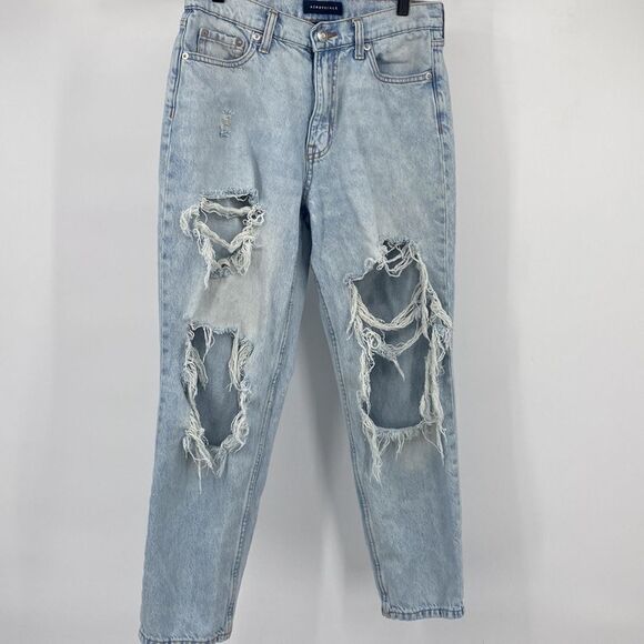 Aeropostale High Rise Mom Jeans Distressed Light Wash 6 - Picture 3 of 8